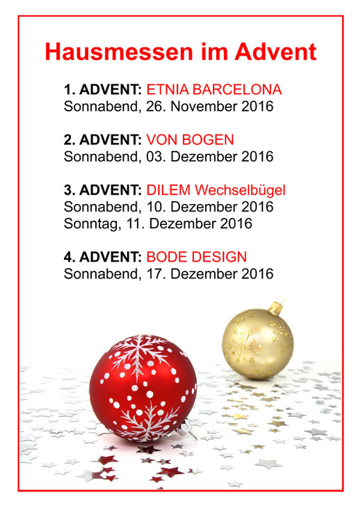 Hausmessen im Advent mit Etnia Barcelona, von Bogen, Dilem und Bode Design in Spremberg.