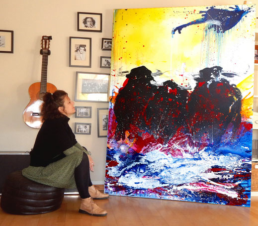 bild stier 200 x 100 cm gemalt 