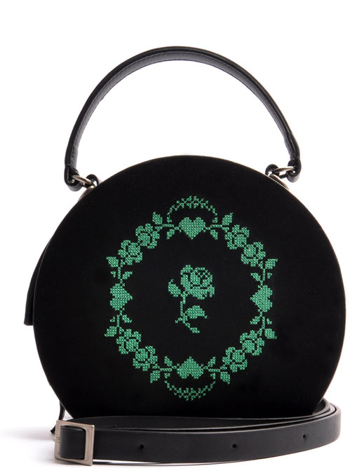 Ledertasche Greta Leder schwarz  Rosen  OSTWALD Traditional Craft