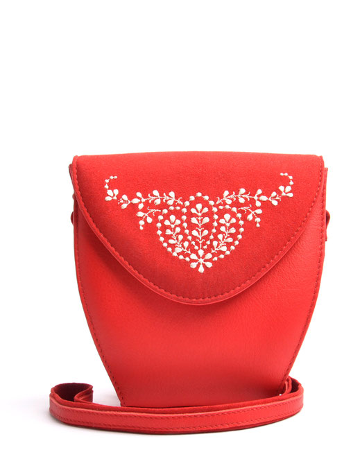 Wiesntasche Trachtentasche MARLA Leder rot  mit Stickerei OSTWALD Traditional Craft