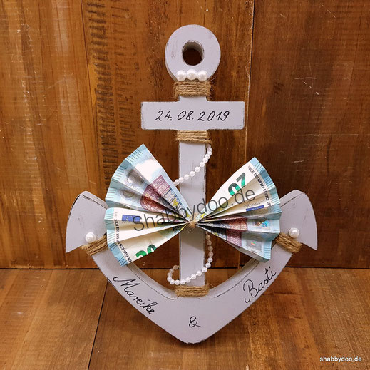 Hochzeit maritim Geldgeschenk Anker mit Namen - Geschenkideen im shabby