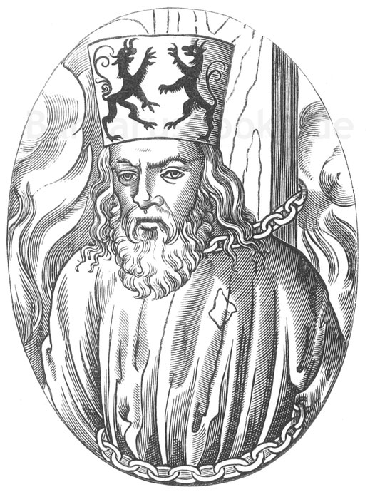 Abb. 316. – Hieronymus von Prag, ein Schüler von Johannes Hus, geboren um 1378 in Prag; 1416 in Konstanz wegen Ketzerei lebendig verbrannt. Nach „Vrais Pourtraits des Hommes Illustres“: Jean de Laon, Genf, 1581.