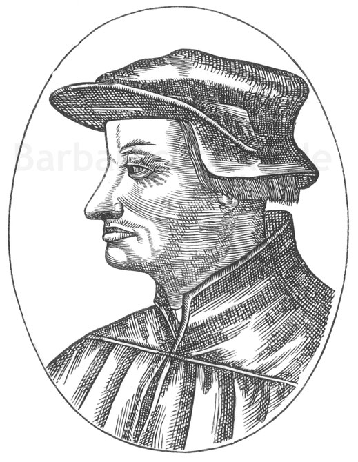 Abb. 320. – Ulrich Zwingle, der erste Verfechter der Religionsreform in der Schweiz; geboren und gestorben in Wildhaus, Kanton St. Gallen, 1484–1531. Aus „Vrais Pourtraits des Hommes Illustres“: Jean de Laon, Genf, 1581.