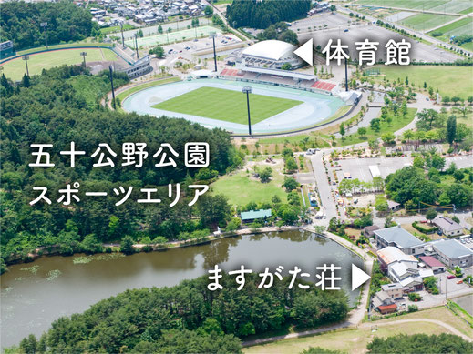バスケ施設（体育館）と合宿宿の位置関係（新潟県新発田市）