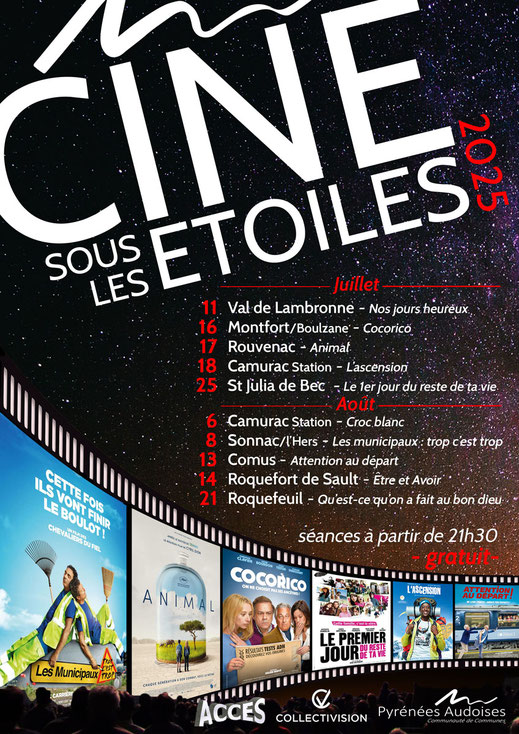 Affiche 2025 Ciné sous les étoiles en Pyrénées Audoises