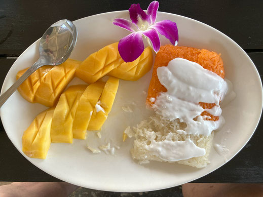 Fast hätten wir es versäumt, das Mango Sticky Rice einmal abzulichten... Koh Mak, Thailand (Foto Jörg Schwarz)