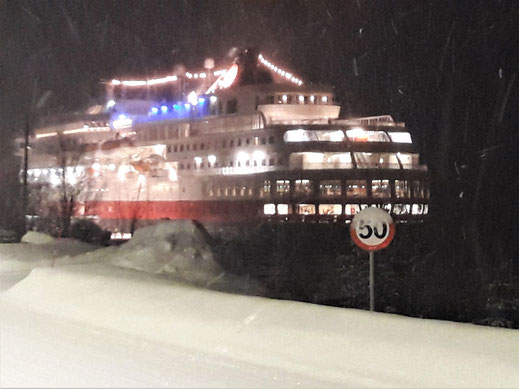 Schneegestöber bei der Ankunft in Alta, Norwegen (Foto Reinhard Helle)