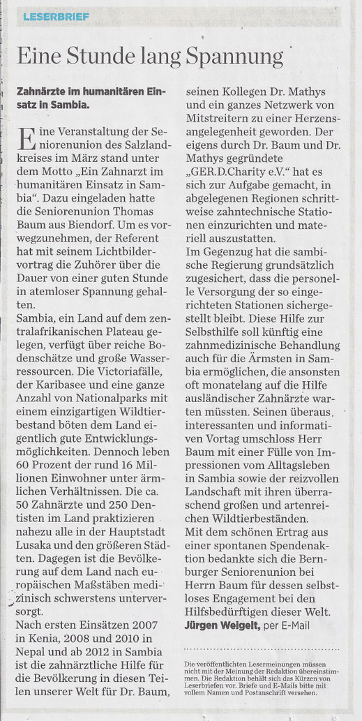 Februar 2019, Leserbrief der Senioren-CDU Bernburg, erschienen in der Mitteldeutschen Zeitung