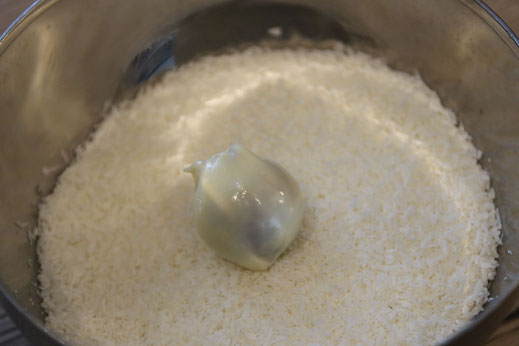 chocolate balls in grated coconut