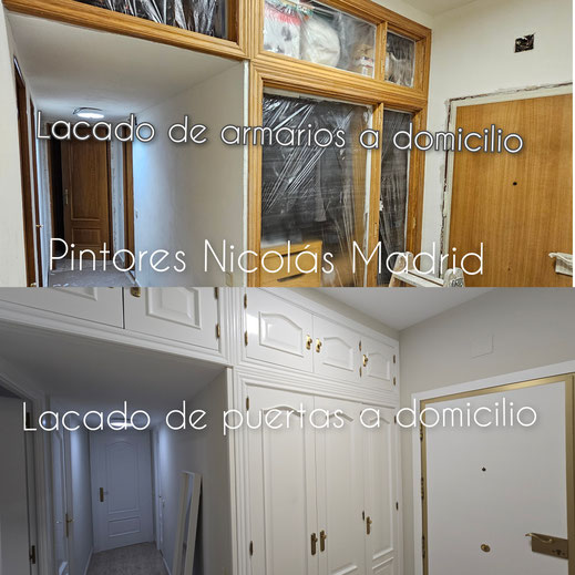 Profesionales de la pintura de armarios en Madrid ejecutando un impresionante proyecto.