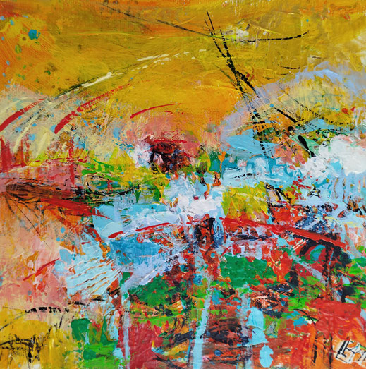 Elisabeth Augendre artiste peintre en Ariège acrylique impressionnisme promenade en jardin 52