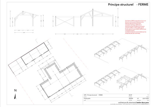 projet maison Paille, principe charpente (1) © l'atelier deux pans
