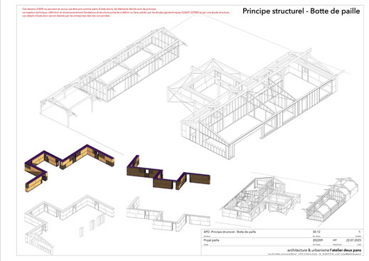 projet maison Paille, principe charpente (3) © l'atelier deux pans