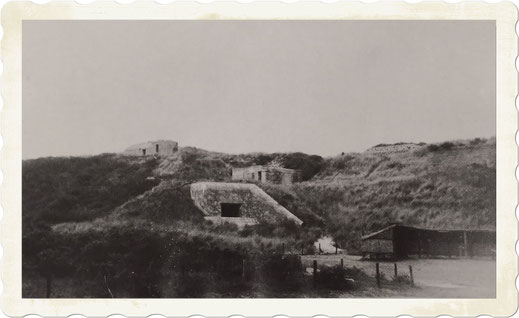 Kazematten en geschut rechts achter paviljoen "De Rotonde".