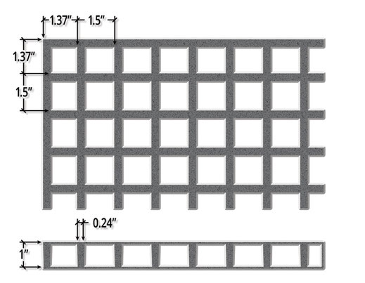 Rejilla de Fibra de Vidrio Moldeada de Peralte 1" x Espesor 1/4" x Reticula 1.5" x 1.5"