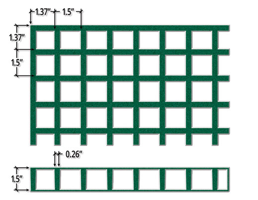 Rejilla de Fibra de Vidrio Moldeada de Peralte 1.5" x Espesor 1/4" x Reticula 1.5" x 1.5"