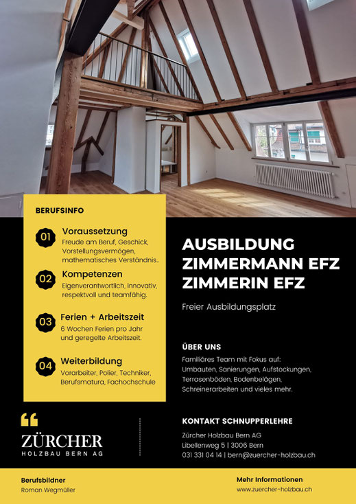 Zimmermann EFZ Lehrstelle Zimmermann Zürcher Holzbau Bern AG Zimmerei Bern