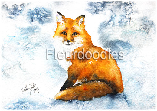 Fuchs, Tiermalerei, Tierportraits, Tierbilder kaufen, Ölgemälde, Bleistift, Pastellkreide, Tiere in Aquarell, Tiermaler, Gemälde Tiere modern, Bilder Wohnung, Kunstdrucke, Poster, Leinwand, Drucke, Original Kunst, Maike Geller, Fleurdoodles