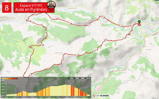 Carte circuit VTT n°8 - Espace VTT FFC Aude en Pyrénées