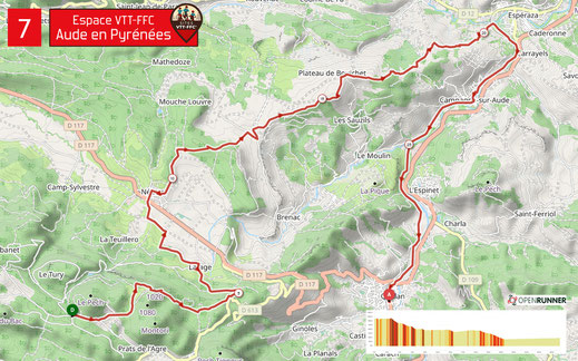 Carte circuit VTT n°7 - Espace VTT FFC Aude en Pyrénées