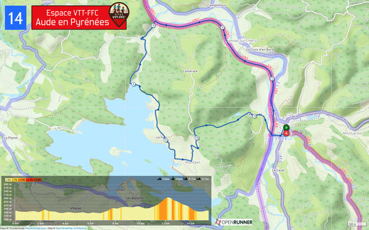 Carte circuit VTT n°14 - Espace VTT FFC Aude en Pyrénées