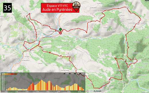 Carte circuit VTT n°35 - Espace VTT FFC Aude en Pyrénées