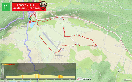 Carte circuit VTT n°11 - Espace VTT FFC Aude en Pyrénées