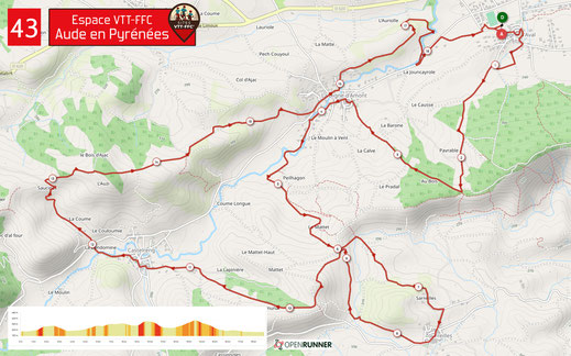 Carte circuit VTT n°43 - Espace VTT FFC Aude en Pyrénées