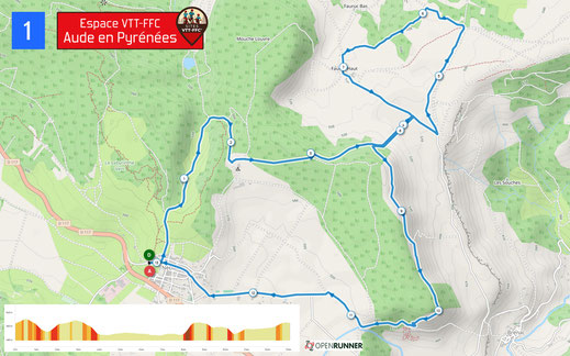 Carte circuit VTT n°1 - Espace VTT FFC Aude en Pyrénées