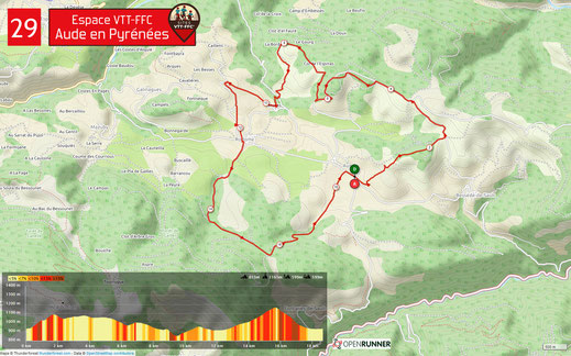 Carte circuit VTT n°29 - Espace VTT FFC Aude en Pyrénées