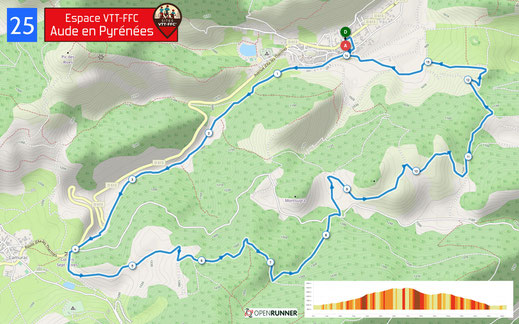 Carte circuit VTT n°25 - Espace VTT FFC Aude en Pyrénées