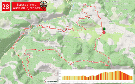 Carte circuit VTT n°28 - Espace VTT FFC Aude en Pyrénées