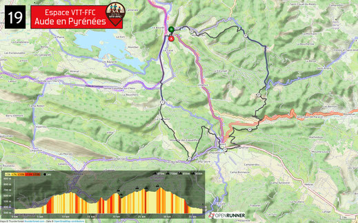 Carte circuit VTT n°19 - Espace VTT FFC Aude en Pyrénées