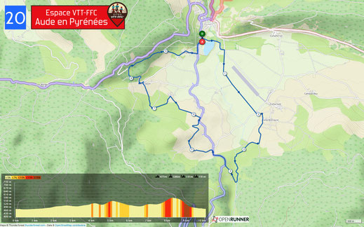 Carte circuit VTT n°20 - Espace VTT FFC Aude en Pyrénées