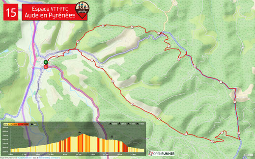 Carte circuit VTT n°15 - Espace VTT FFC Aude en Pyrénées