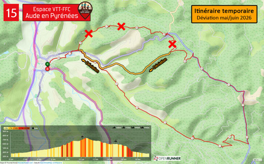 Carte circuit VTT n°15 - Espace VTT FFC Aude en Pyrénées