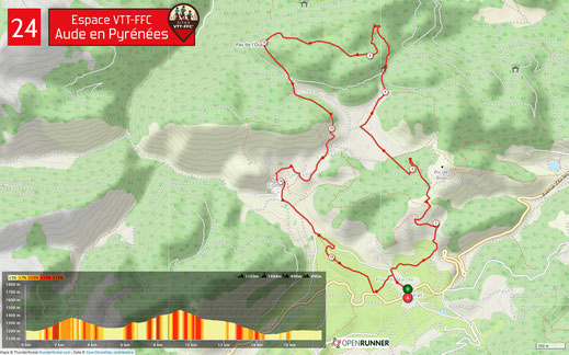 Carte circuit VTT n°24 - Espace VTT FFC Aude en Pyrénées