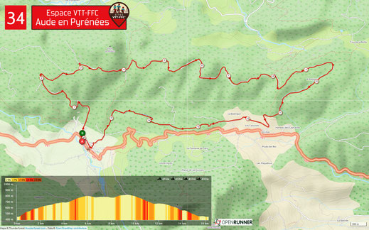 Carte circuit VTT n°34 - Espace VTT FFC Aude en Pyrénées