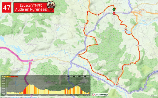 Carte circuit VTT n°47 - Espace VTT FFC Aude en Pyrénées