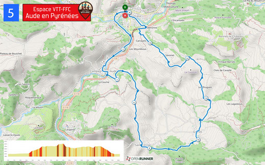 Carte circuit VTT n°5 - Espace VTT FFC Aude en Pyrénées