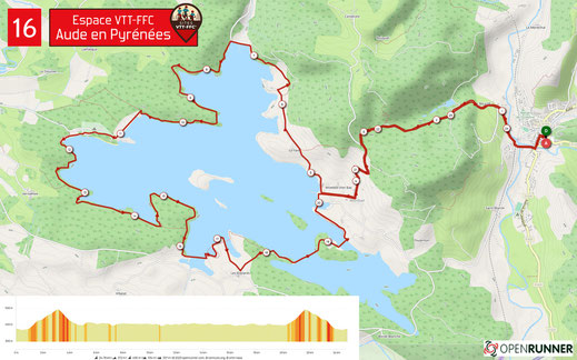 Carte circuit VTT n°16 - Espace VTT FFC Aude en Pyrénées