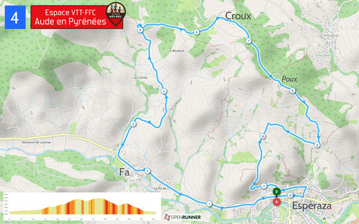 Carte circuit VTT n°4 - Espace VTT FFC Aude en Pyrénées