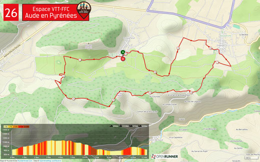 Carte circuit VTT n°26 - Espace VTT FFC Aude en Pyrénées