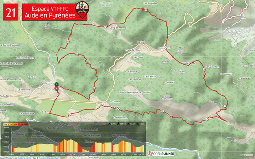 Carte circuit VTT n°21 - Espace VTT FFC Aude en Pyrénées