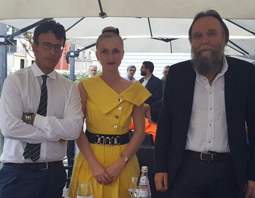 Da sinistra: il filosofo Diego Fusaro, la Nobildonna Lali Panchulidze e il politologo Alexander Dugin