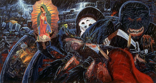 blood in blood out movie, bound by honour, vatos locos, adan hernandez, merchandise, chicano noir, cheech marin collection, carnalismo, artwork, poster, print, painting, drawing, estate of adan hernandez, legacy, paco, cruz, miklo