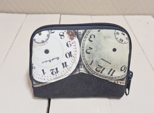 Mini portefeuille zippé pour homme, tissu vert avec des montres, faux cuir gris, porte-cartes , portefeuille minimaliste, cadeau de Noël homme