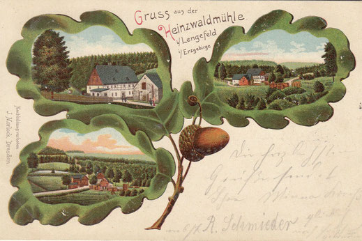 Bild: Buschmühle Heinzewald Erzgebirge Postkarte 1900