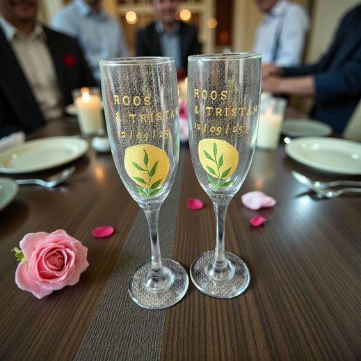 personalised champagne flutes by aim your wedding