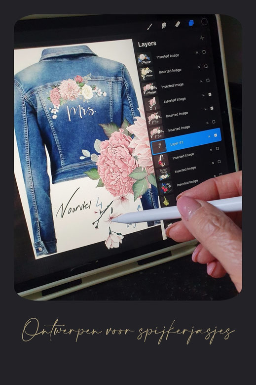 spijkerjasjes voor stoere bruiden met tekst en bloemen zo schoon, wedding denim jacket personalized for coole brides